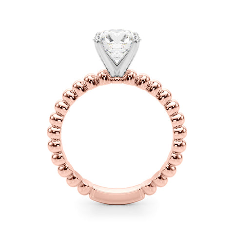 Rose gold Round Solitaire Beaded Band Prong Setting Ring