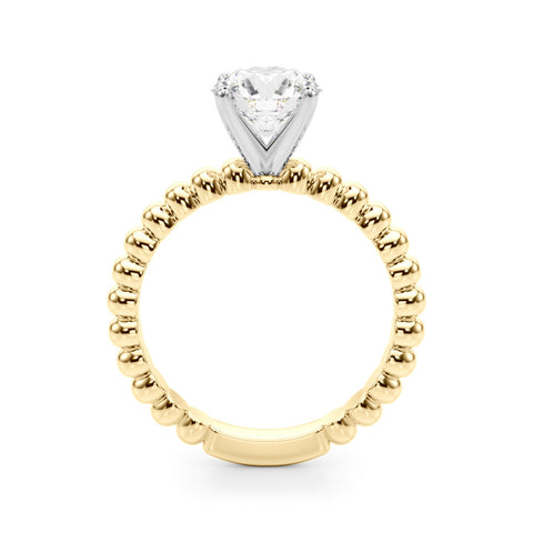 Yellow gold Round Solitaire Beaded Band Prong Setting Ring