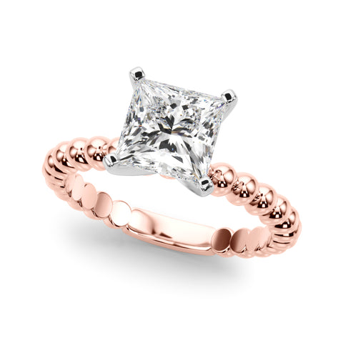 Rose gold Princess Solitaire Beaded Band Prong Setting Ring