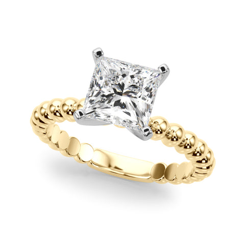 Yellow gold Princess Solitaire Beaded Band Prong Setting Ring