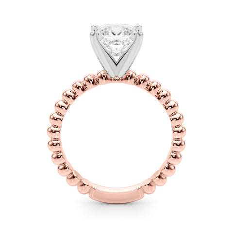 Rose gold Princess Solitaire Beaded Band Prong Setting Ring