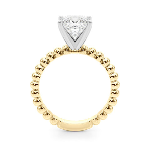 Yellow gold Princess Solitaire Beaded Band Prong Setting Ring