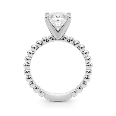 White gold Princess Solitaire Beaded Band Prong Setting Ring