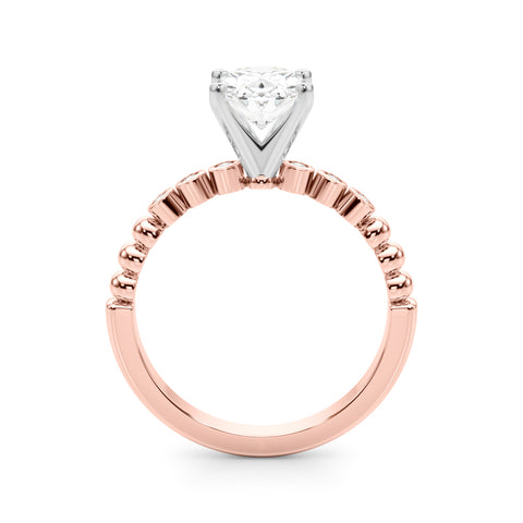 Rose gold Oval Solitaire Bezel Accent Diamond Engagement Ring with Beaded Band and Four-Prong Setting