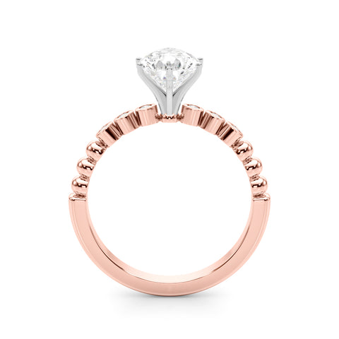 Rose gold Pear Solitaire Bezel Accent Diamond Engagement Ring with Beaded Band and Four-Prong Setting