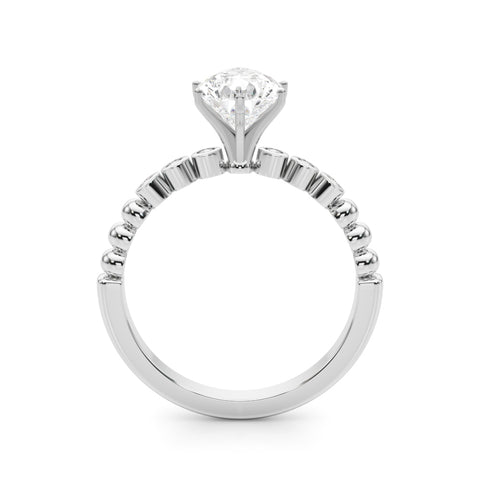 White gold Pear Solitaire Bezel Accent Diamond Engagement Ring with Beaded Band and Four-Prong Setting