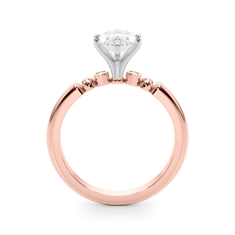 Rose gold Marquise Solitaire Beaded Band with Four-Prong Setting