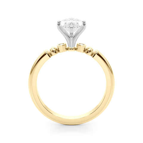 Yellow gold Marquise Solitaire Beaded Band with Four-Prong Setting