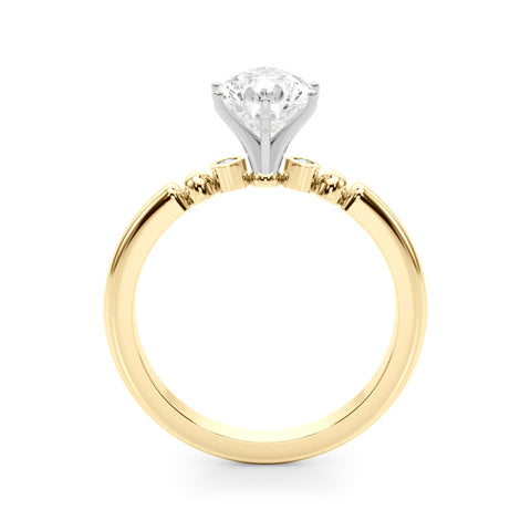 Yellow gold Pear Solitaire Beaded Band with Four-Prong Setting