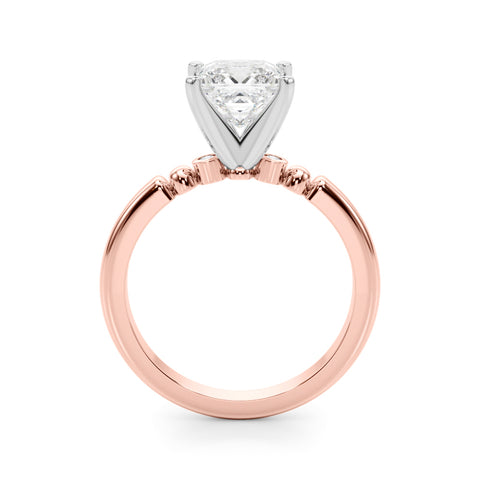 Rose gold Princess Solitaire Beaded Band with Four-Prong Setting