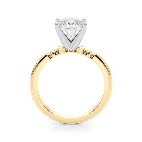 Yellow gold Princess Solitaire Beaded Band with Four-Prong Setting