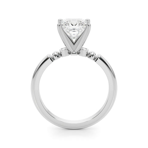 White gold Princess Solitaire Beaded Band with Four-Prong Setting