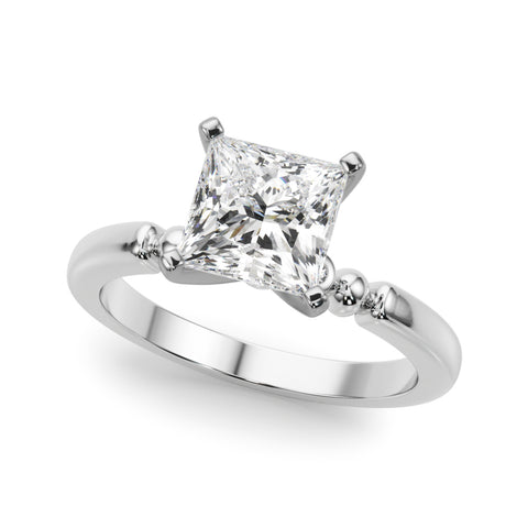 White gold Princess Solitaire Beaded Band with Four-Prong Setting