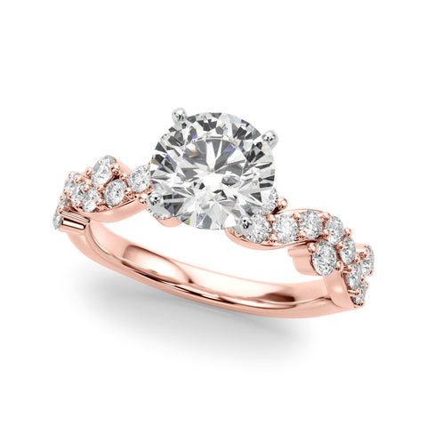 Rose gold Round Cut Solitaire Diamond Twisted Band with Pave Setting