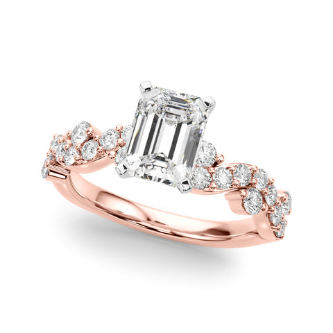 Rose gold Emerald Cut Solitaire Diamond Twisted Band with Pave Setting