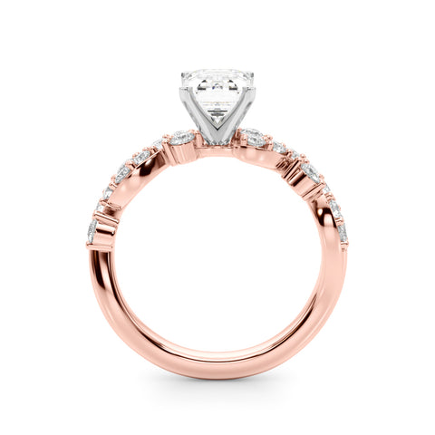 Rose gold Emerald Cut Solitaire Diamond Twisted Band with Pave Setting