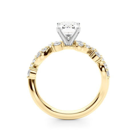 Yellow gold Emerald Cut Solitaire Diamond Twisted Band with Pave Setting