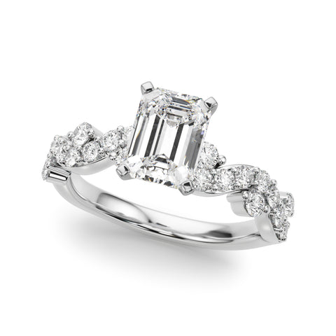 White gold Emerald Cut Solitaire Diamond Twisted Band with Pave Setting