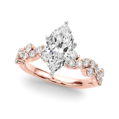 Rose gold Marquise Cut Solitaire Diamond Twisted Band with Pave Setting