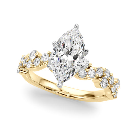 Yellow gold Marquise Cut Solitaire Diamond Twisted Band with Pave Setting