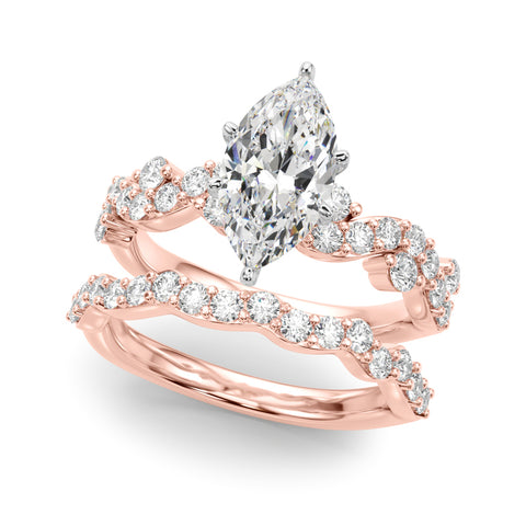 Rose gold Marquise Cut Solitaire Diamond Twisted Band with Pave Setting