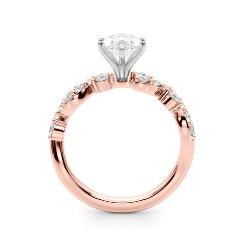 Rose gold Marquise Cut Solitaire Diamond Twisted Band with Pave Setting