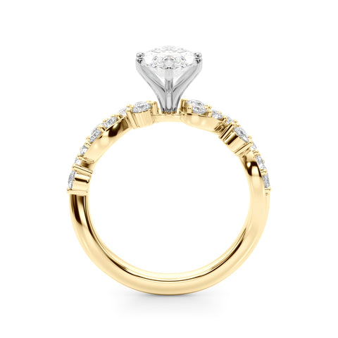 Yellow gold Marquise Cut Solitaire Diamond Twisted Band with Pave Setting