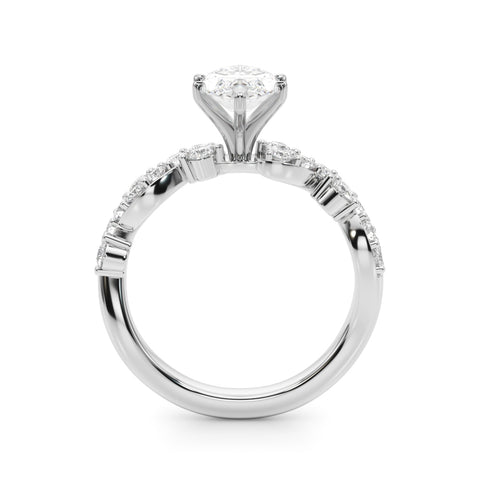 White gold Marquise Cut Solitaire Diamond Twisted Band with Pave Setting