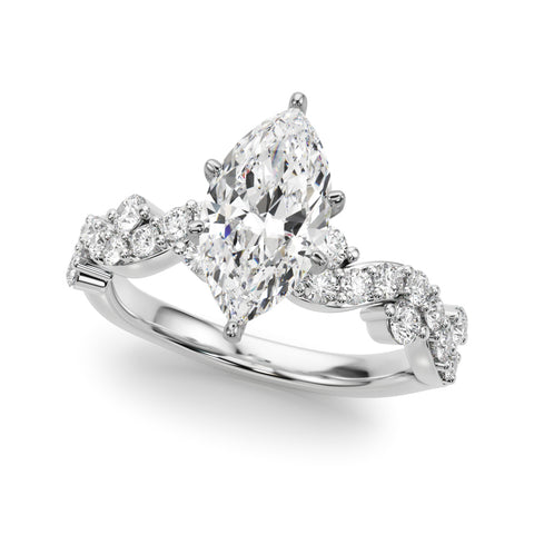 White gold Marquise Cut Solitaire Diamond Twisted Band with Pave Setting