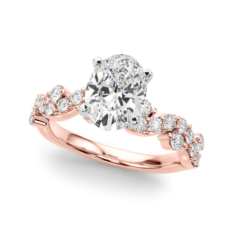 Rose gold Oval Cut Solitaire Diamond Twisted Band with Pave Setting