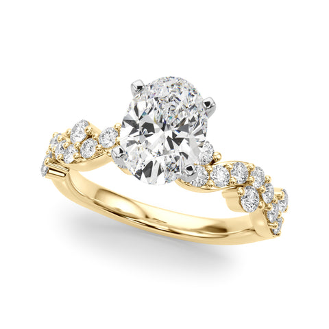 Yellow gold Oval Cut Solitaire Diamond Twisted Band with Pave Setting