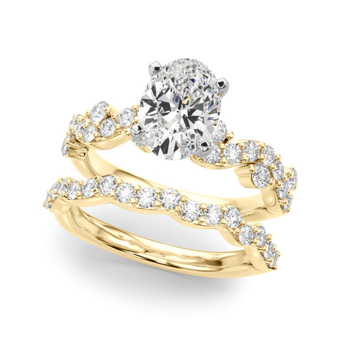 Yellow gold Oval Cut Solitaire Diamond Twisted Band with Pave Setting