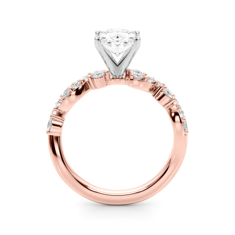 Rose gold Oval Cut Solitaire Diamond Twisted Band with Pave Setting