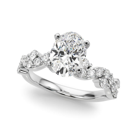 White gold Oval Cut Solitaire Diamond Twisted Band with Pave Setting