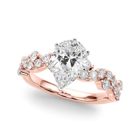 Rose gold Pear Cut Solitaire Diamond Twisted Band with Pave Setting