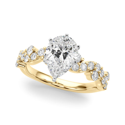 Yellow gold Pear Cut Solitaire Diamond Twisted Band with Pave Setting