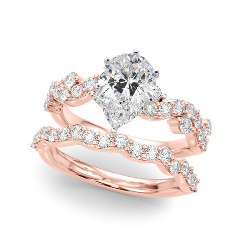 Rose gold Pear Cut Solitaire Diamond Twisted Band with Pave Setting