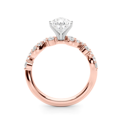 Rose gold Pear Cut Solitaire Diamond Twisted Band with Pave Setting