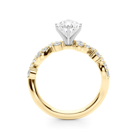 Yellow gold Pear Cut Solitaire Diamond Twisted Band with Pave Setting