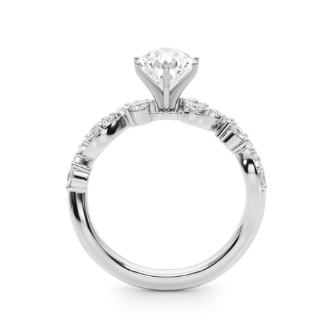 White gold Pear Cut Solitaire Diamond Twisted Band with Pave Setting