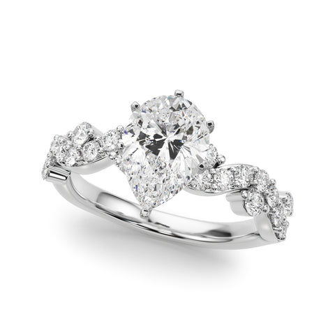 White gold Pear Cut Solitaire Diamond Twisted Band with Pave Setting