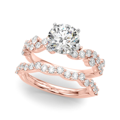 Rose gold Round Cut Solitaire Diamond Twisted Band with Pave Setting