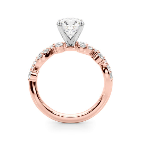 Rose gold Round Cut Solitaire Diamond Twisted Band with Pave Setting