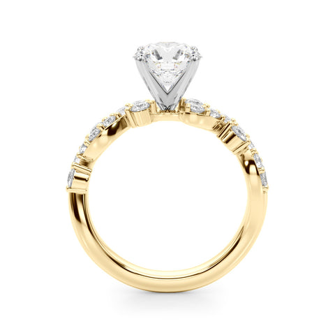 Yellow gold Round Cut Solitaire Diamond Twisted Band with Pave Setting