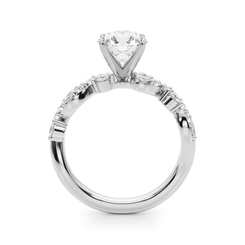 White gold Round Cut Solitaire Diamond Twisted Band with Pave Setting