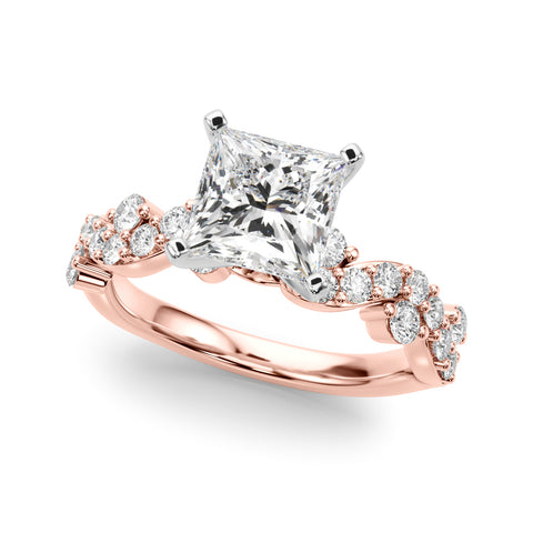 Rose gold Princess Cut Solitaire Diamond Twisted Band with Pave Setting