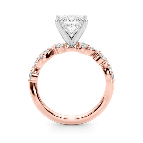 Rose gold Princess Cut Solitaire Diamond Twisted Band with Pave Setting