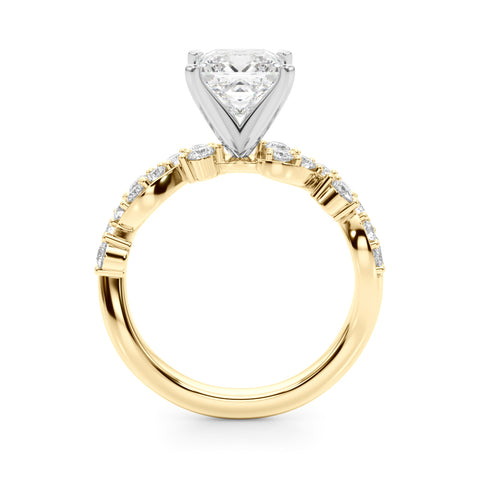 Yellow gold Princess Cut Solitaire Diamond Twisted Band with Pave Setting