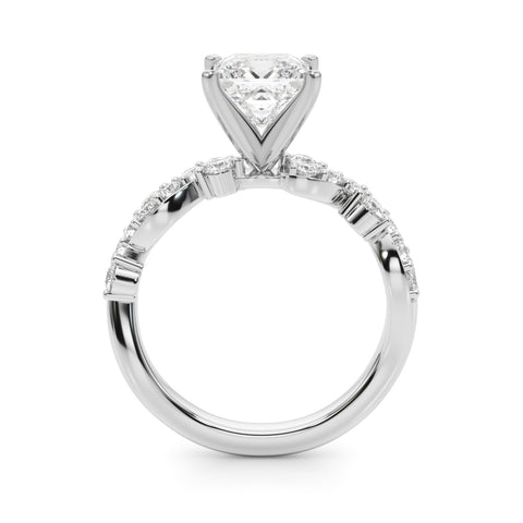 White gold Princess Cut Solitaire Diamond Twisted Band with Pave Setting