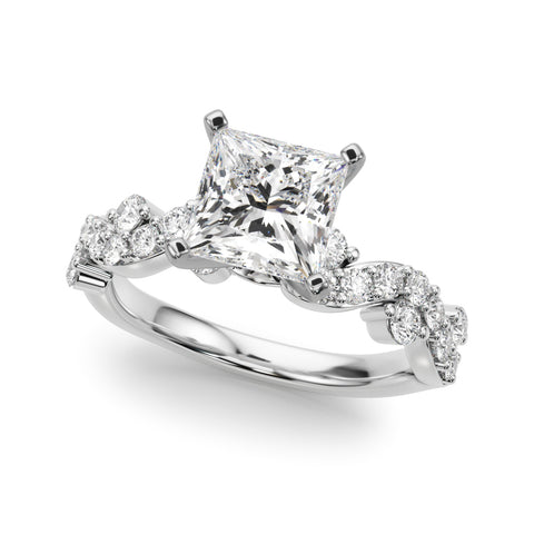 White gold Princess Cut Solitaire Diamond Twisted Band with Pave Setting